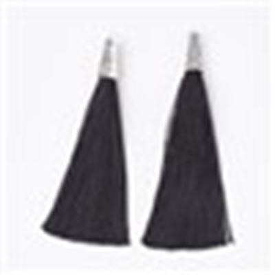 Tassel Polyester - Black w/  Silver Caps 96mm