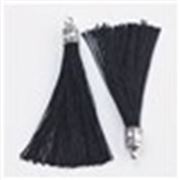 Tassel Nylon - Black w/  Silver Caps 67mm ea.