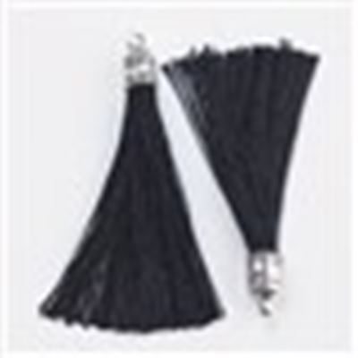 Tassel Nylon - Black w/  Silver Caps 67mm ea.