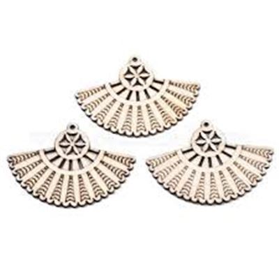 Undyed Wood Fan Pendants 65x47mm ea