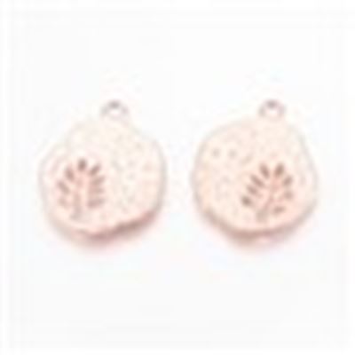 Charm 22mm Round w/ Leaf Rose Gold ea.