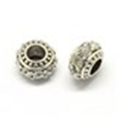 Alloy Rhinestone European Rondelles Large Hole  Antique Silver 11x7mm ea.