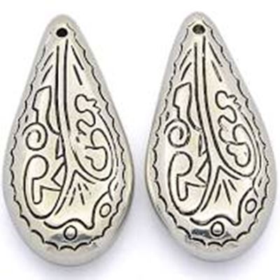 Pendant Carved Tear Drop Silver 36x17x7mm each