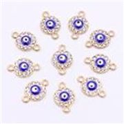 Connector Evil Eye Dark Blue  Light Gold 19.5mm