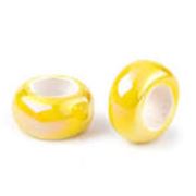 Porcelain Large Hole Beads Yellow AB 12x6.5mm Hole 6mm each