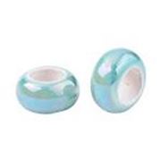 Porcelain Large Hole Beads Sky Blue AB 12x6.5mm Hole 6mm each