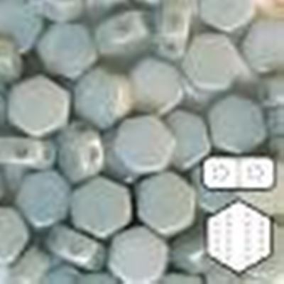Czech Glass 2 Hole Honeycomb 6mm Chalk Lumi Blue ea (approx 30 Beads)