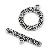 Clasp - Toggle Carved Circle  Antique Silver 19mm ea