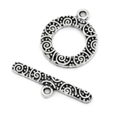 Clasp - Toggle Carved Circle  Antique Silver 19mm ea