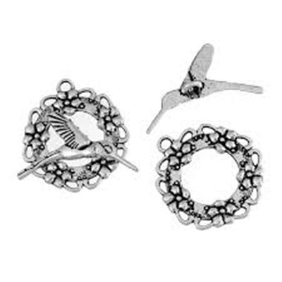 Clasp - Toggle Garland And Hummingbird Antique Silver 29mm ea