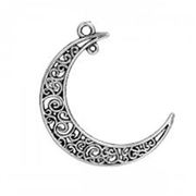 Pendant Half Moon Carved Antique Silver 41mm each