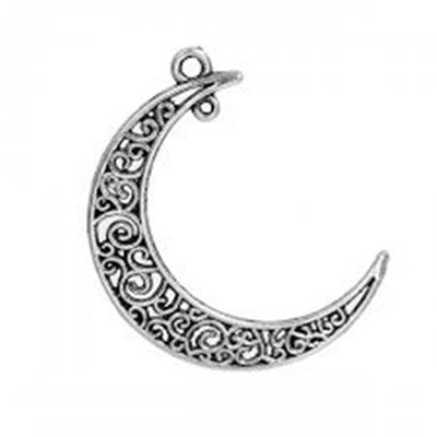 Pendant Half Moon Carved Antique Silver 41mm each