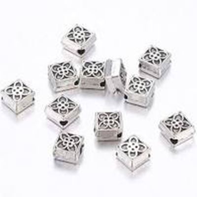 Filler Carved Alloy Rhombus Bead  Antique Silver 5mm ea