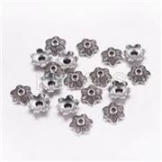 Bead Cap Tibetan Flower Style Antique Silver 9mm Hole 2mm Nickel Free ea