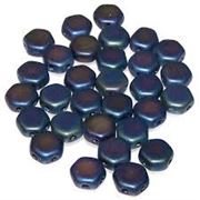 Czech Glass 2 Hole Honeycomb 6mm Jet Blue Iris Matte Strand (approx 30 Beads)