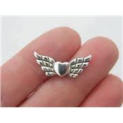 Angel Wings with Heart Antique Silver 22x9mm each