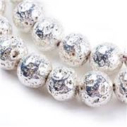Semi Precious Strand Electroplated Silver Lava Beads 8mm Round (approx 44 beads) ea.