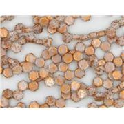 Czech Glass 2 Hole Honeycomb 6mm Copper Splash Chalk Strand (approx 30 Beads)