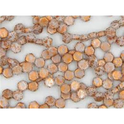 Czech Glass 2 Hole Honeycomb 6mm Copper Splash Chalk Strand (approx 30 Beads)