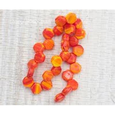 Czech Glass 2 Hole Honeycomb 6mm Hodge Podge Orange Strand (approx 30 Beads)