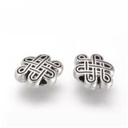 Metal Bead Chinese Knot Design Antique Silver Nickel Free 7x10mm, Hole 1mm each