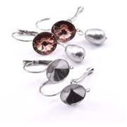 Earring Setting Leverback Stainless Steel fits 12mm Rivoli with drop (per pair)