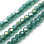 Glass Faceted Melon Strand Opaque Teal AB 4x3mm (approx 115 beads