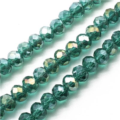 Glass Faceted Melon Strand Opaque Teal AB 4x3mm (approx 115 beads