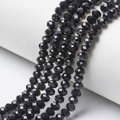 Glass Faceted Melon Strand Opaque Black 4x3mm (approx 139 beads