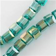 Glass Faceted Strand Cube 8x8mm Turquoise AB 40cm (approx 69 beads)