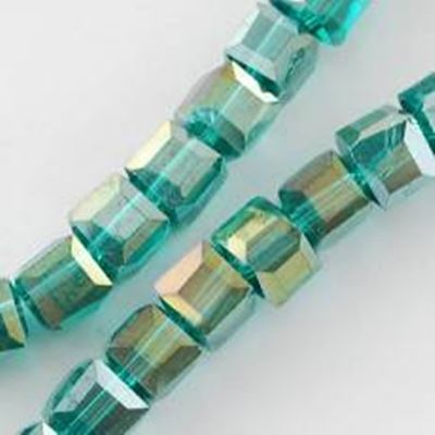 Glass Faceted Strand Cube 8x8mm Turquoise AB 40cm (approx 69 beads)