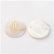 Connector Freshwater Shell & Hamsa Gold Flat Round 16x4mm each