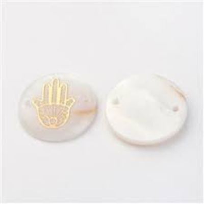 Connector Freshwater Shell & Hamsa Gold Flat Round 16x4mm each