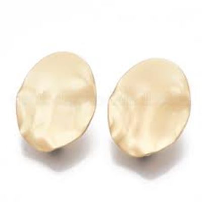 Earring Stud Wavy Oval with Loop Matte Gold 25x20mm per pair