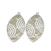 Pendant Hammered Leaf Antique Silver 50x28mm each