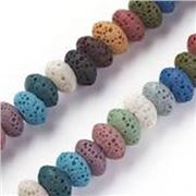 Semi Precious Strand Multicoloured Dyed Lava Beads 8x5mm Rondelle (approx 38 beads) ea.
