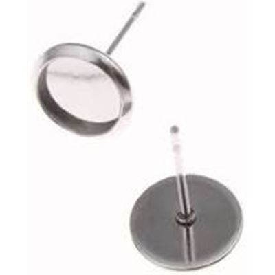 Earring Stud 10mm Flat Back Setting with Thin Surround for Resin etc  Nickel (per pair)