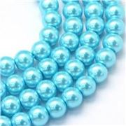 Glass Pearl Strand Cyan Pearl 6mm ea Approx 145 beads