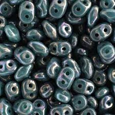 Superduo 2.5x5mm Turquoise Dark Green/Red Lustre - Aprx 24g Tube