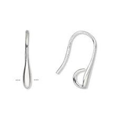 Earrings Fish Hook with Leaf and hidden open loop (per pair) Silver  ea