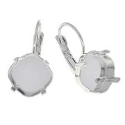 Earring Setting Leverback Rhodium fits 12mm Cushion (per pair)
