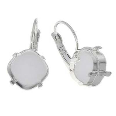 Earring Setting Leverback Rhodium fits 12mm Cushion (per pair)