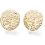 Earrings Stud Textured Flat Round Gold w/ Butterfly Back. Stainless Steel 10x1mm per pair