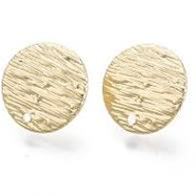 Earrings Stud Textured Flat Round Gold w/ Butterfly Back. Stainless Steel 10x1mm per pair