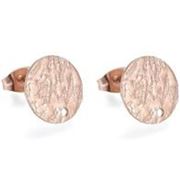 Earrings Stud Textured Round Flat Rose Gold w/ Butterfly Back. Stainless Steel 10x1mm per pair.