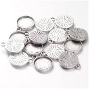 Cabochon Setting Tibetan Style Flat Round Tray 10 mm, Antique Silver 16x13x2mm