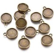 Cabochon Setting Double Sided Flat Round Tray 10 mm, Antique Bronze 16x13x3mm