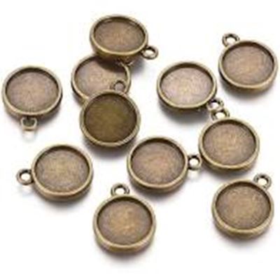 Cabochon Setting Double Sided Flat Round Tray 10 mm, Antique Bronze 16x13x3mm