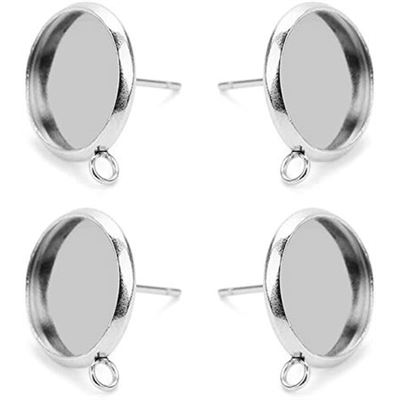 Earring Stud 8mm Flat Back Setting with Thin Bezel and Loop Stainless Steel (per pair)