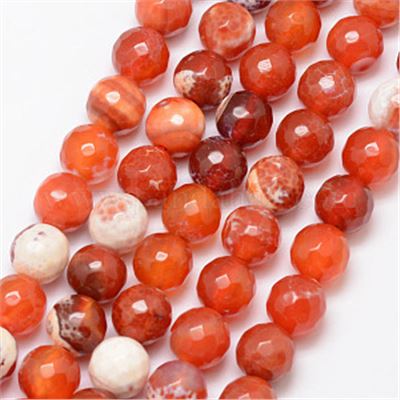 Semi Precious Strand  Natural Fire Agate Dyed Coral Faceted 10mm (approx 37 beads)